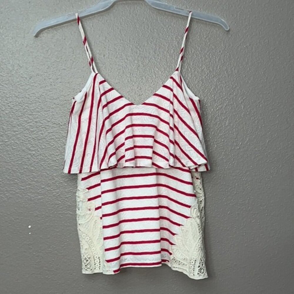 VaVa by Joy Han Striped Side Lace Spaghetti strap flowy top size Small